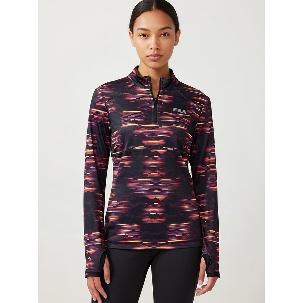 Fila Sport Womens Activewear Jacket Size XS Long Sleeve 1/4 Zip Pockets Striped